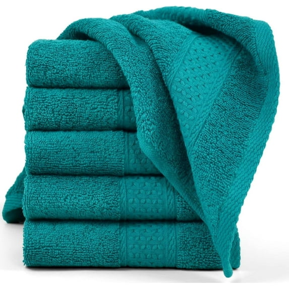 Hand Towels Set, 13 by 13 inches, 100% Ring Spun Cotton, High Absorbent Towels Set with Hanging Loop, Soft Towels for Body and Face, 6-Pcs LakeGreen