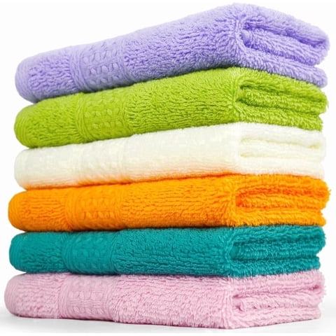 Zhao.Fu Washcloths Set, 13 by 13 in, 100% Ring Spun Cotton, High Absorbent Towels Set with Hanging Loop, Soft Towels for Body and Face, 6-Pcs