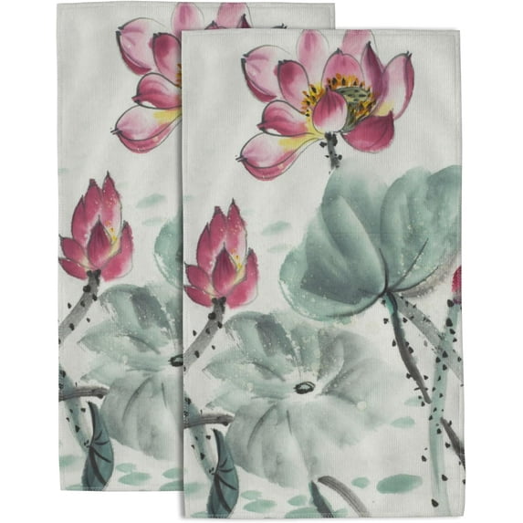 Hand Towels Set of 2 Lotus Flower Towels for Bathroom Soft Absorbent Decorative Hand Bath Towels Dish Towels for Kitchen Sports Gym Yoga Home Decor 14 x 28 in