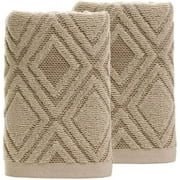 Hand Towels Set of 2 Diamond Pattern 100% Cotton Absorbent Soft Decorative Towel for Bathroom 13.4 x 29.5 Inch,Brown,F163416