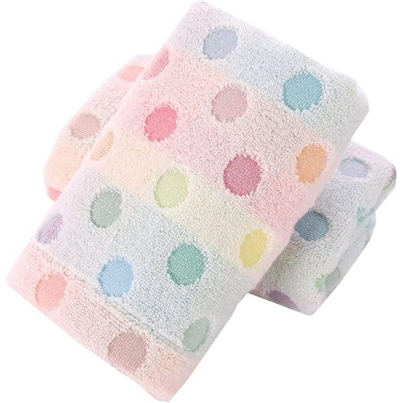 Hand Towels Set of Polka Dot Pattern 100% Cotton Soft Absorbent Decorative Towel for Bathroom