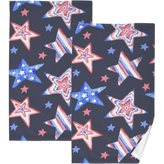 Hand Towels Watercolor American Stars Patterned 2 PCS, Cotton Bath Towel for Drying Face Hands Body Decorative Water Absorbent Lightweight Towels for Bathroom Ktichen Travel Gym,16"x28"