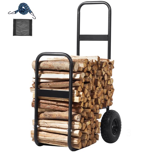 Hand Truck 250 lbs Capacity Firewood Mover with 10.5 Inch Pneumatic Wheels for Indoor Outdoor Wood Storage Hauling Black