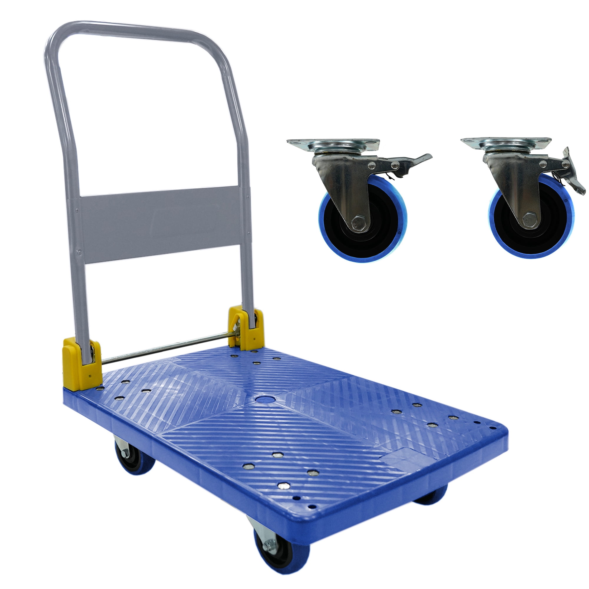 Hand Truck, 440 lbs, Foldable, Swivel Brake Wheels, Push Handle