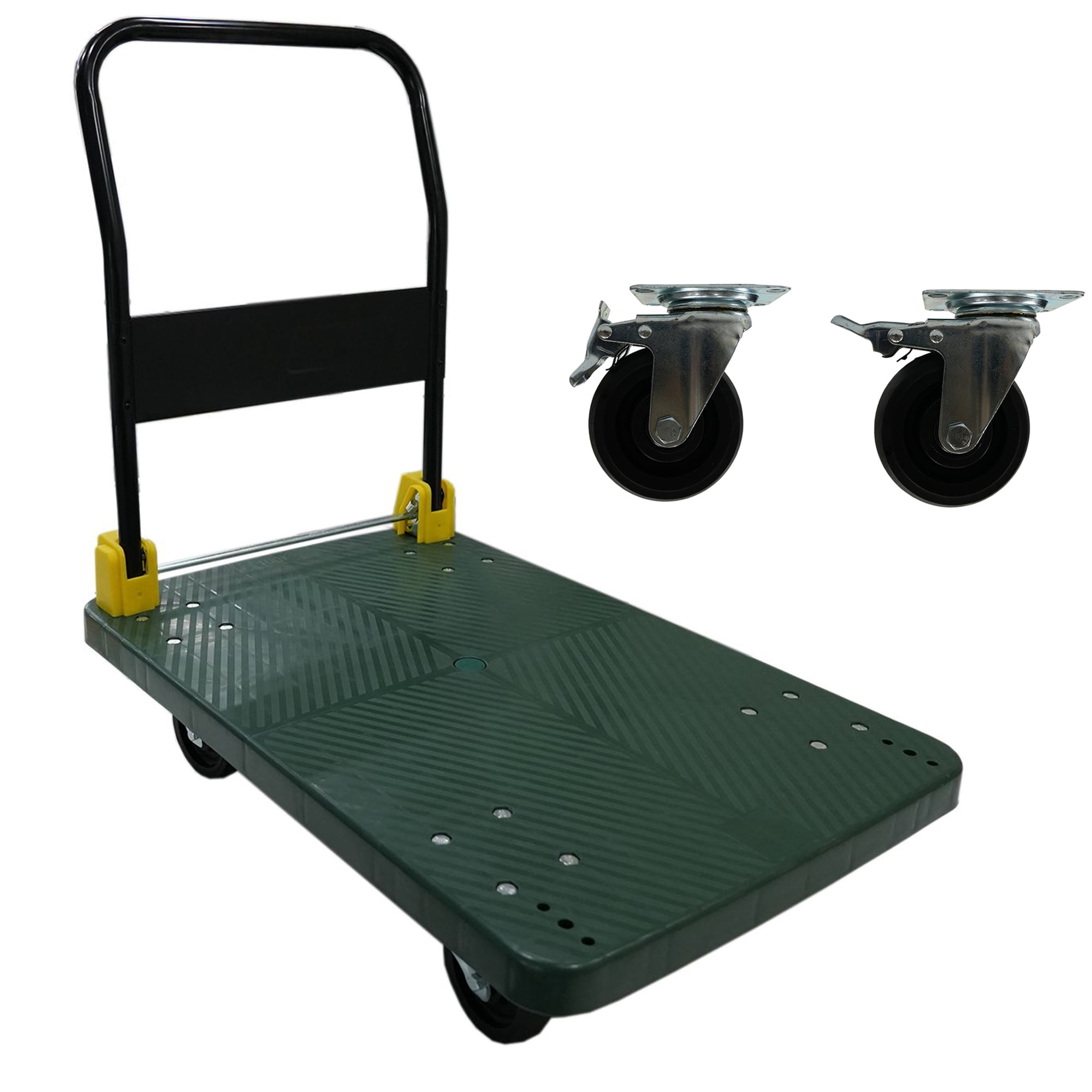 Hand Truck, 440 lbs, Foldable, Swivel Brake Wheels, Push Handle