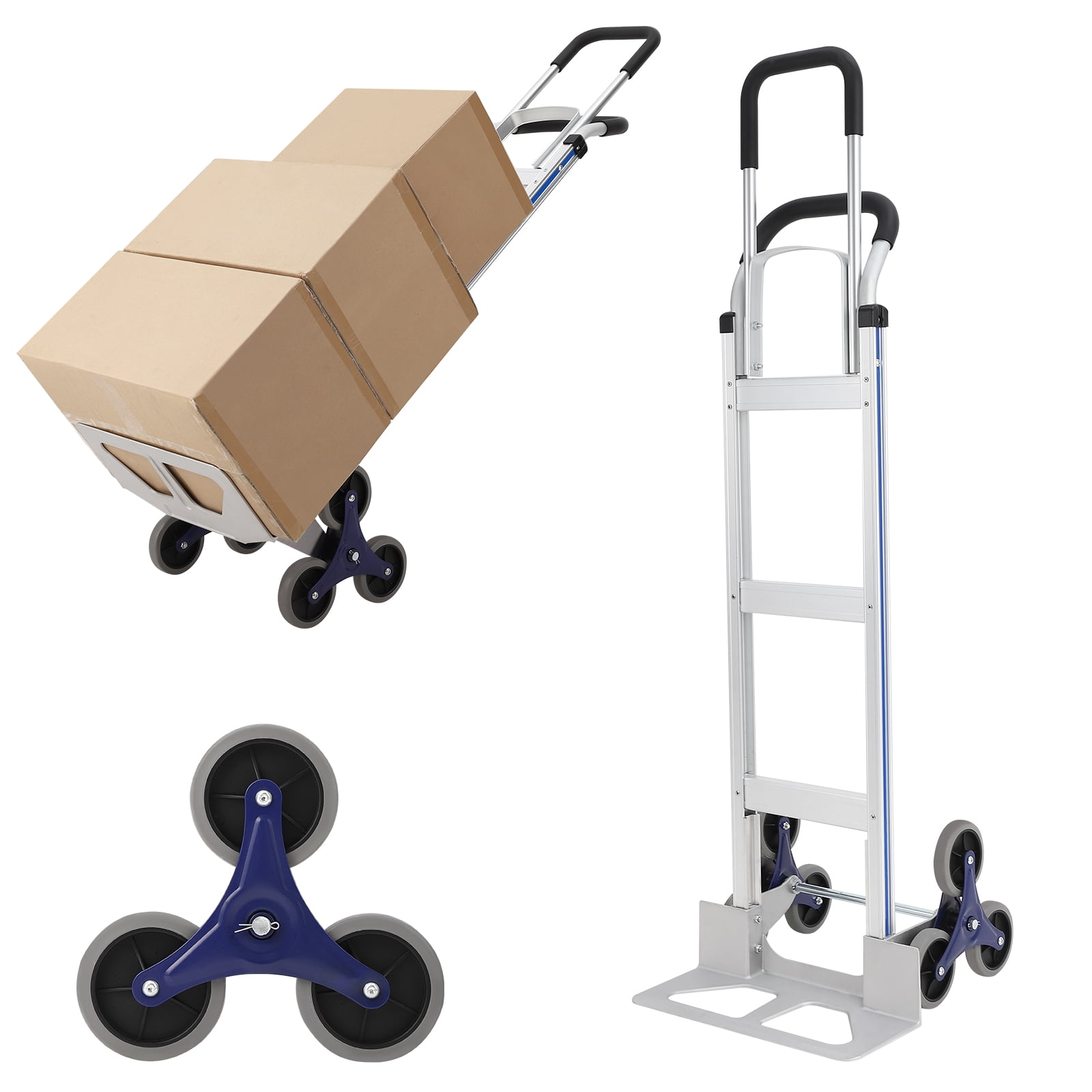 Hand Truck 650LBS Capacity, 2 in 1 Aluminum Stair Climbing Cart with Triangle Wheels, Convertible Hand Truck Dolly with Dual Handles for Warehouse Shopping Airport