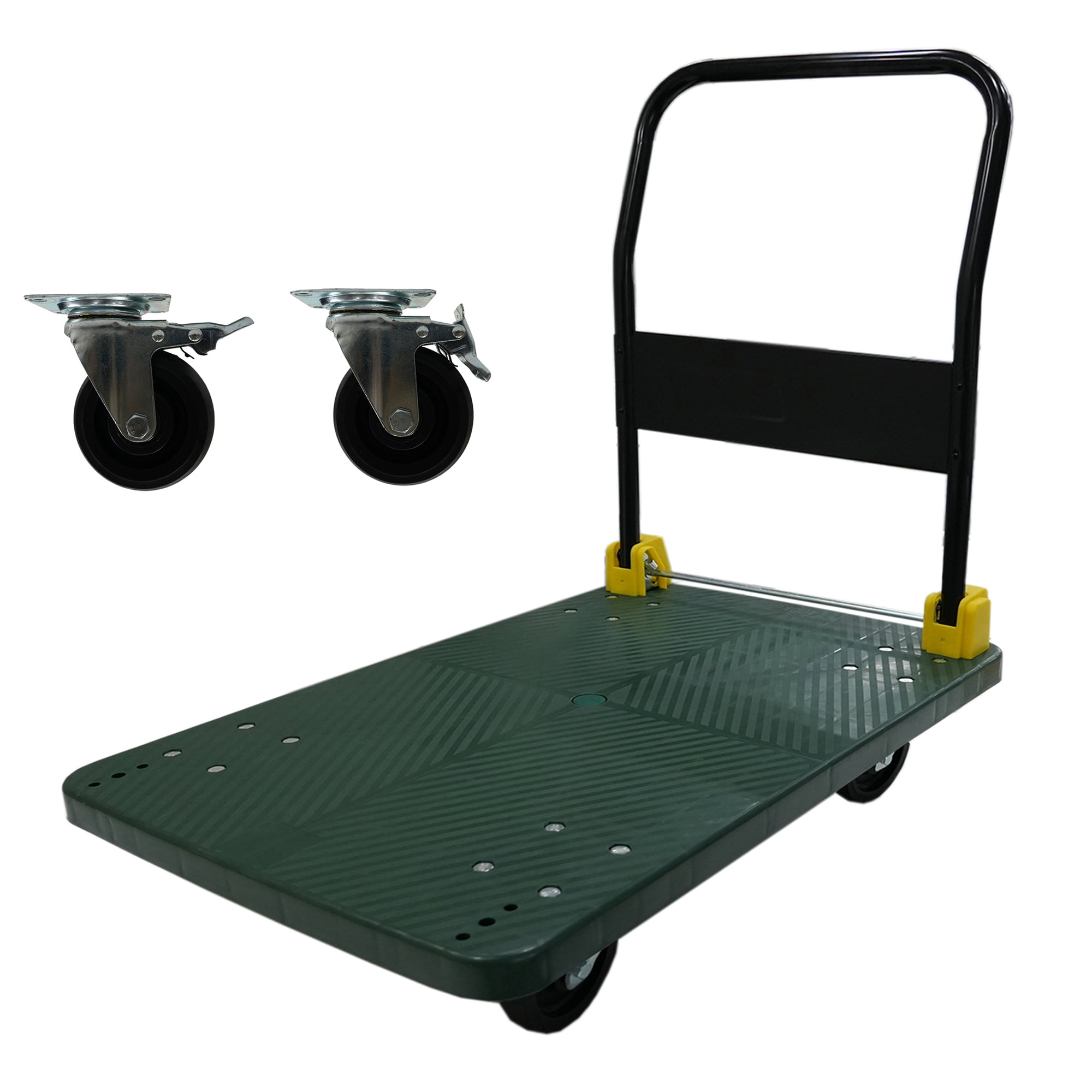 Hand Truck, 880 lbs, Foldable, Swivel Brake Wheels, Push Handle