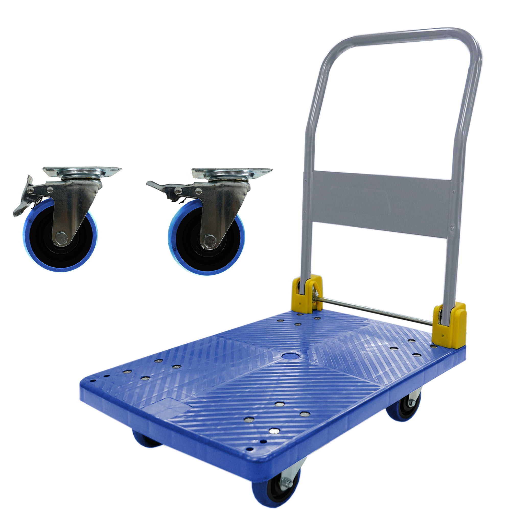 Hand Truck, 880 lbs, Foldable, Swivel Brake Wheels, Push Handle