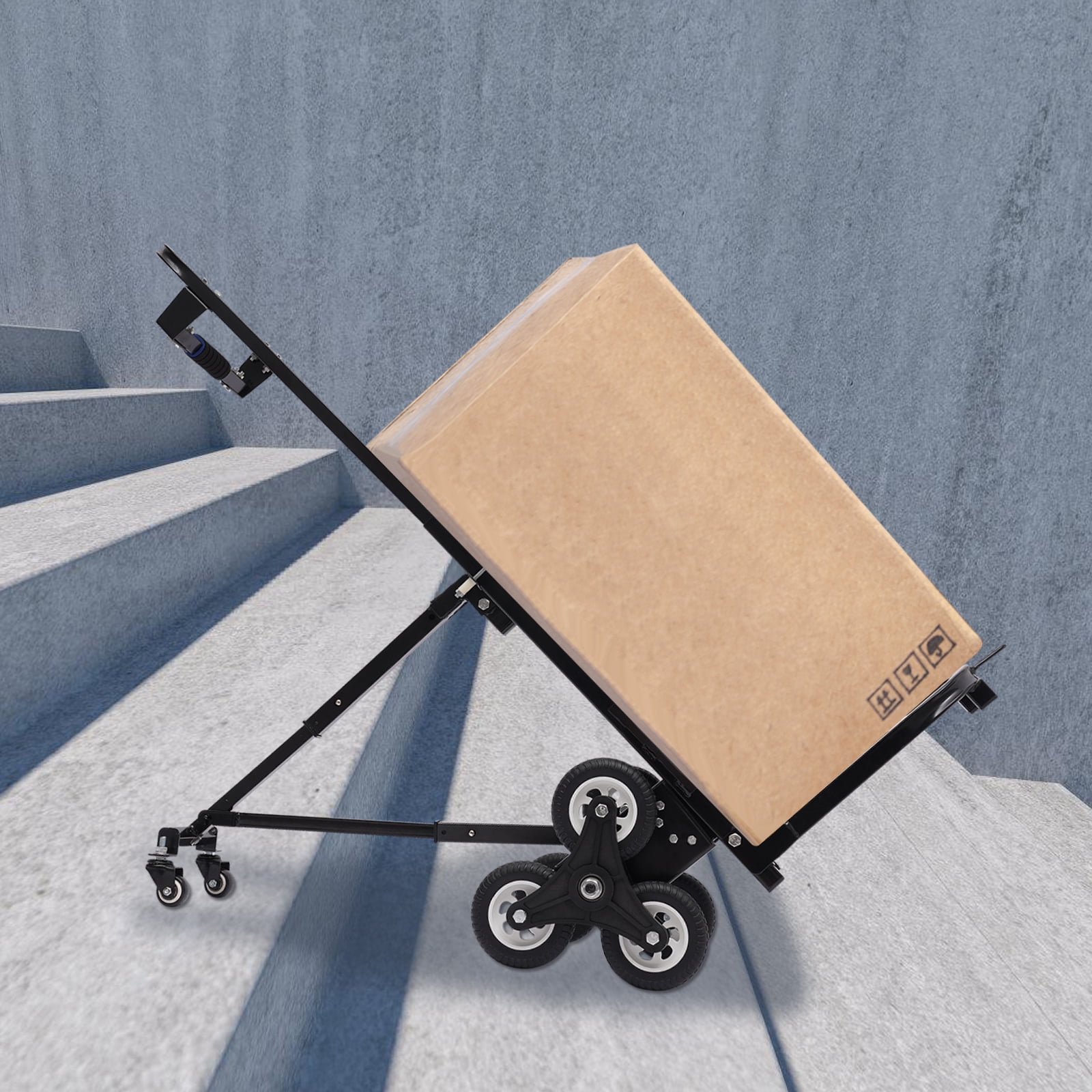 Hand Truck Dolly – Stair Climbing Cart, Stair Climber Cart 460 Lb Capacity All Terrain Stair Dolly Heavy Duty with Telescoping Handle and 6+2 Wheels (Black) Hand Truck Climbing Rope
