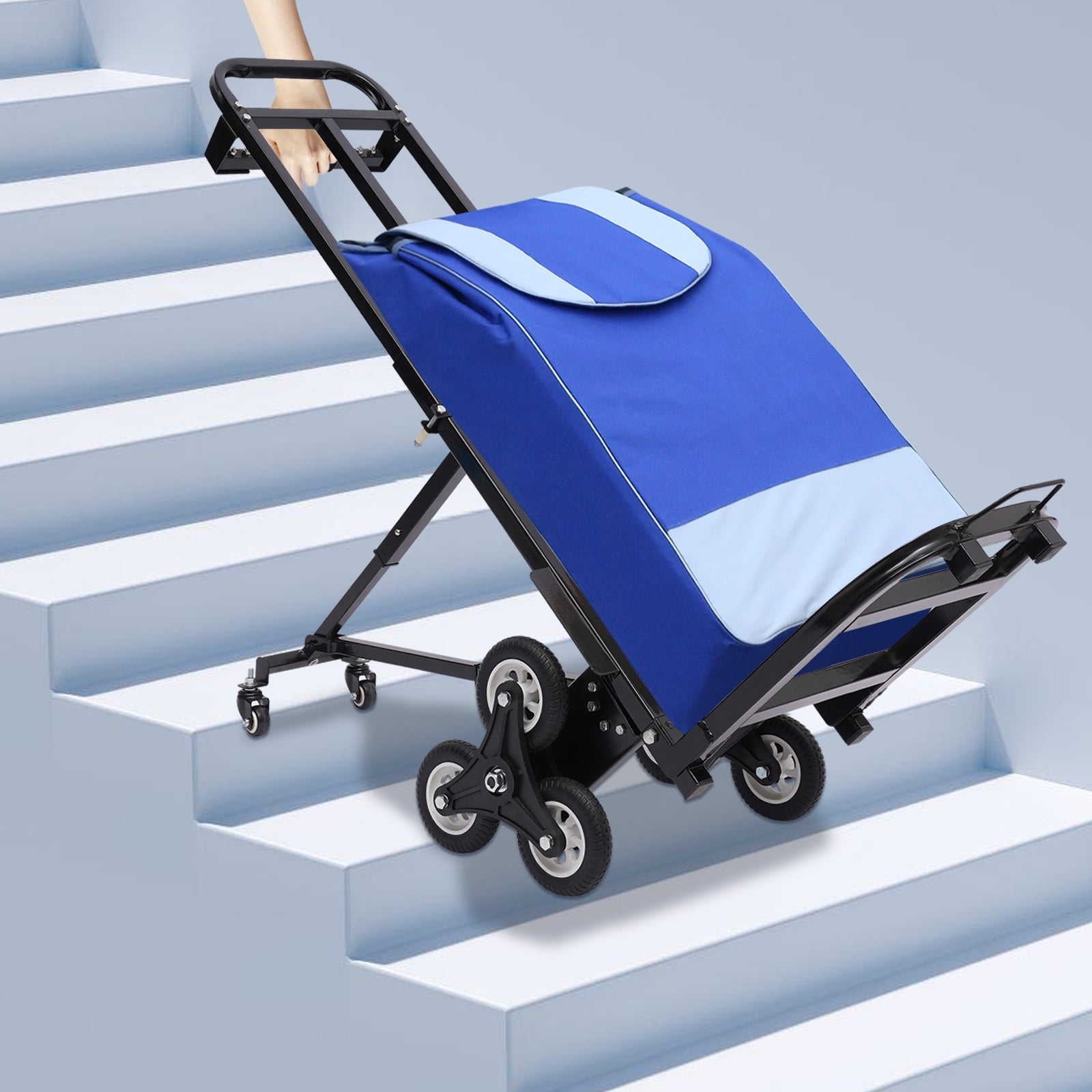 Hand Truck Dolly – Stair Climbing Cart, Stair Climber Cart 460 Lb Capacity All Terrain Stair Dolly Heavy Duty with Telescoping Handle and 6+2 Wheels (Black) Hand Truck Climbing Rope