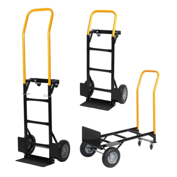 Hand Truck Dual Purpose 2 Wheel Dolly Cart and 4 Wheel Push Cart with Swivel Wheels 330 Lbs Capacity Heavy Duty Platform Cart for Moving/Warehouse/Garden/Grocery