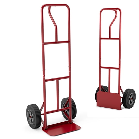 Hand Truck with P-Handle and Vertical Loop, 660LBS Heavy Duty Metal Dolly, 10 Rubber Wheels for Stairs, Foldable 15x8 Nose Plate, Easy Storage, Red