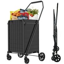 Hand Truck Shopping Cart with Shelf,Grocery Cart on Wheels, Foldable Utility Shopping Carts with 360° Rolling Swivel Wheels for Groceries Laundry,Dolly