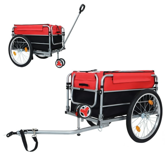 Hand Trucks Bike Cargo Trailer Aluminum Luggage Cart 20" Wheel Folding Groceries Hauler with Safe Hitch System Removable Cover, OxFabric for Cycling Travel,Platform Dollies