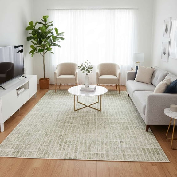 Hand-Tufted 100% New Zealand Wool Area Rug, Modern Grid Pattern, Muted Green, 9X12