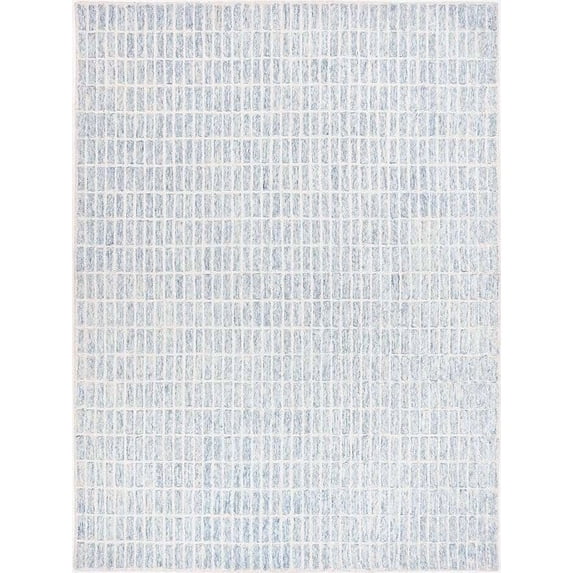 Hand-Tufted Pale Blue Modern Grid Area Rug, 4X6, 100% New Zealand Wool