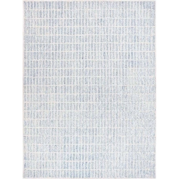 Modern Hand-Tufted Pale Blue Grid Area Rug, 6X9, 100% New Zealand Wool