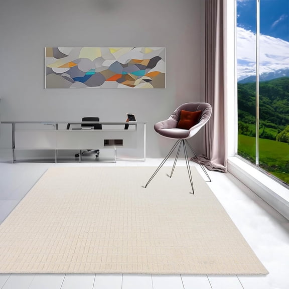Hand-Tufted 100% Wool Area Rug – Unique Modern Geometric Grid Pattern, Soft Plush Textured Carpet for Living Room, Bedroom, Dining Room & Entryway (Beige, 3' x 5' (Rectangular))