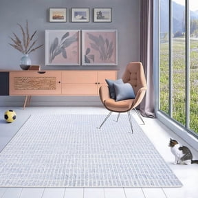 Hand-Tufted 100% Wool Area Rug – Unique Modern Geometric Grid Pattern, Soft Plush Textured Carpet for Living Room, Bedroom, Dining Room & Entryway (Blue, 9' x 9' (Square))