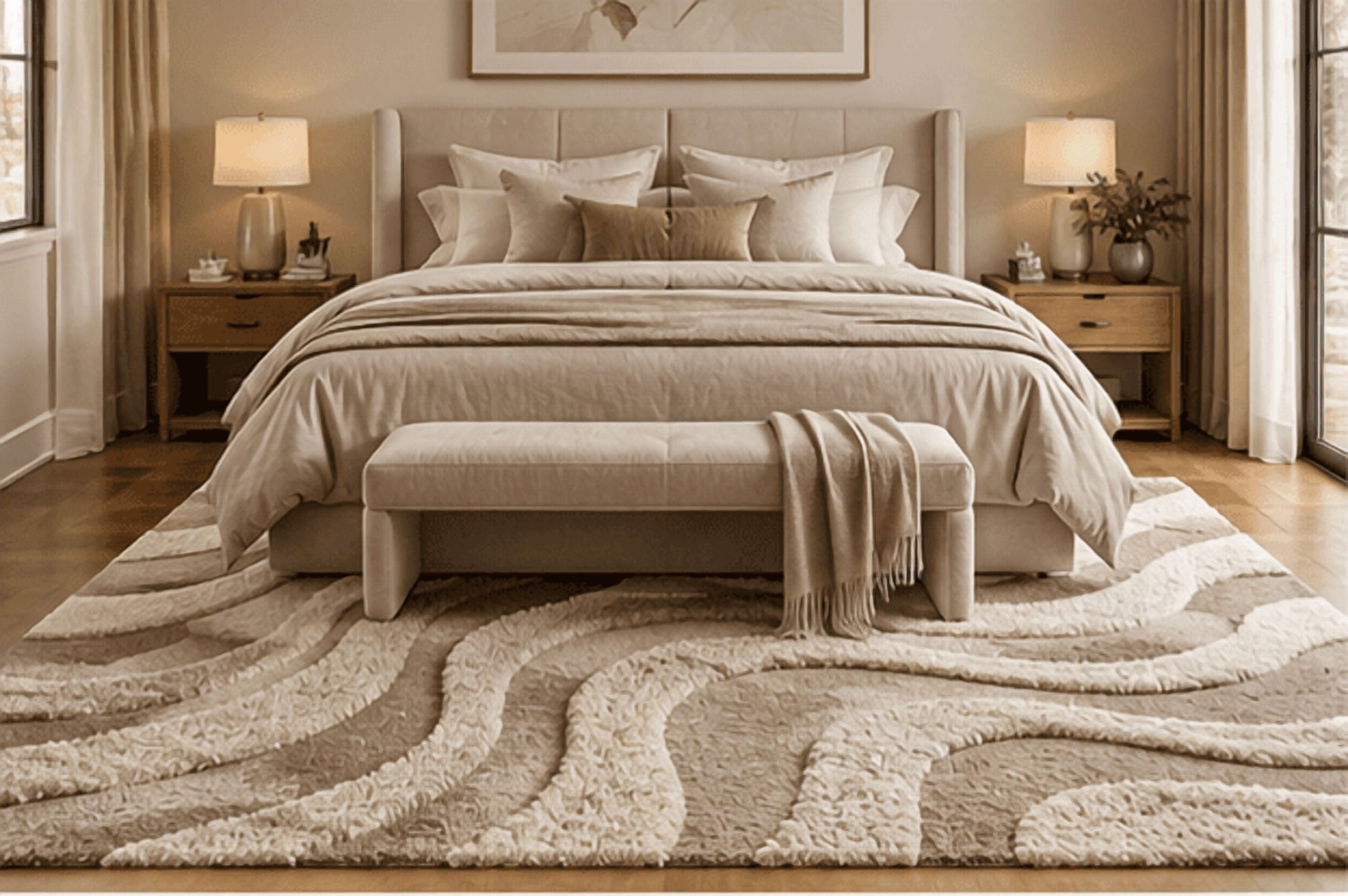Neutral Fun Rug Hand-Tufted 3D Wave Area Rug, Neutral Beige and Cream Abstract Textured ...