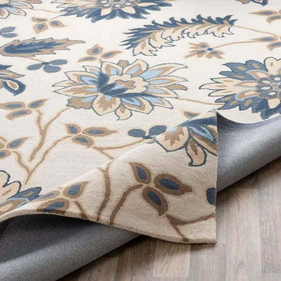 Unique Carpets Beige Floral Print Hand Tufted Hand Made Rug Customized Are Rug 3X5 Feet Diwali Special Home Décor