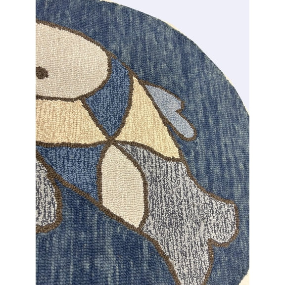 Hand-Tufted 3x3 Wool Round Rug, Multicolor Fish Pattern, Modern Area Carpet for Home or Office Décor