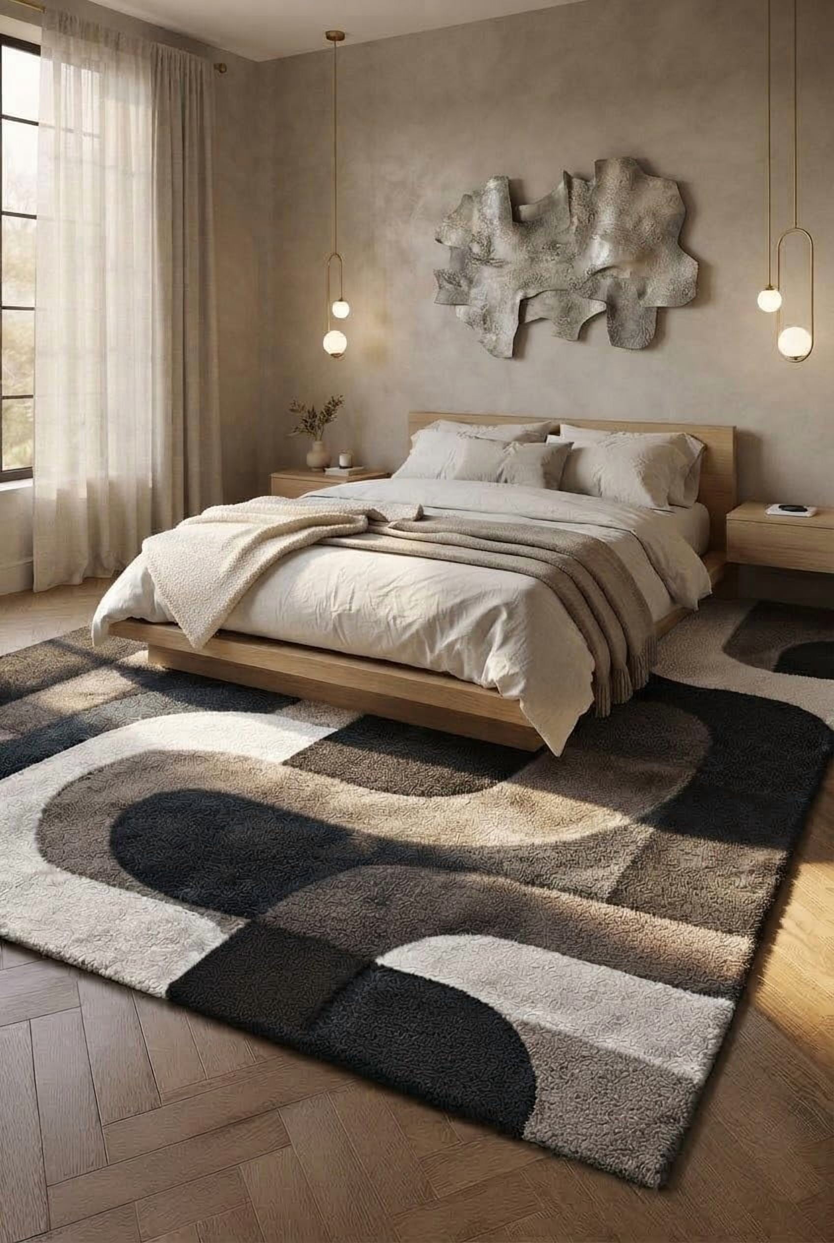 Abstract Pattern Shag Rugs Hand-Tufted Abstract Geometric Interlocking Pattern Monochrome Charcoal ...
