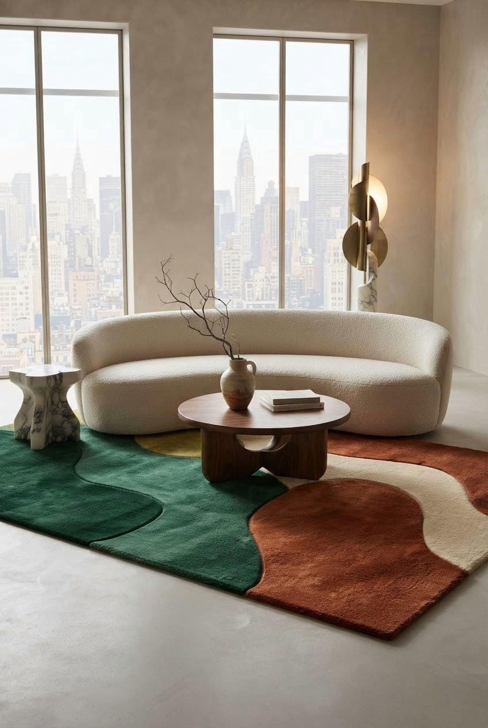 Organic Green Rug Hand-Tufted Abstract Organic Color Block Forest Green and Terracotta ...