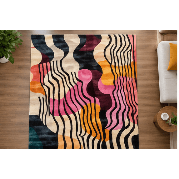 Abstract Color Wavy Hand-Tufted Abstract Wavy Striped Area Rug, Multi Color Contemporary ...