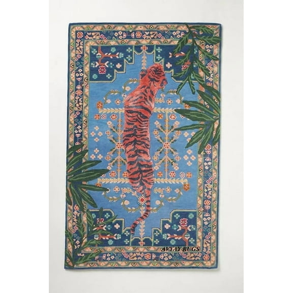 Avyay Rugs 5 x 8 ft Hand-Tufted Bengal Tiger Wool Area Rug – Durable Animal Print Carpet for Living Room, Bedroom & Office