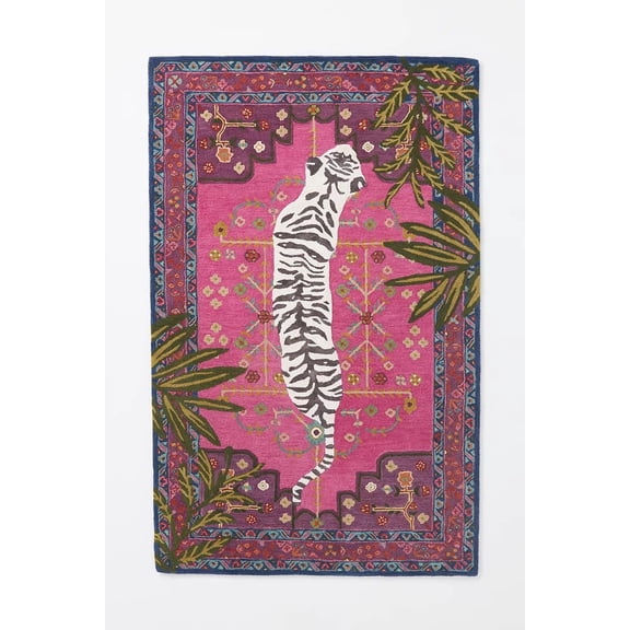 Hand-Tufted Bengal Tiger Wool Area Rug, Thick & Durable Statement Carpet for Living Room, Bedroom & Office, Multi-Color Wool Rug Bengal Tiger-Biege 1 X 1