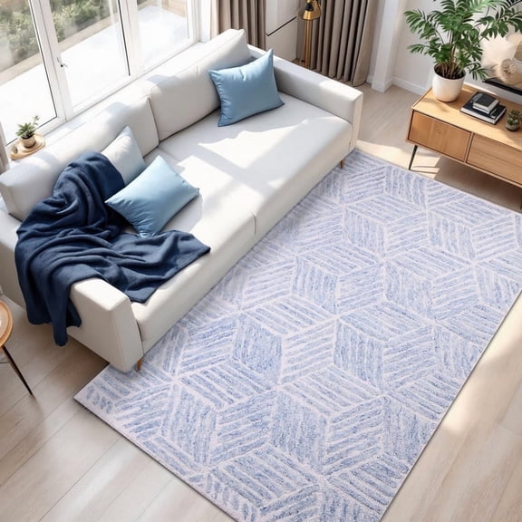 AVYAY RUGS Rugs and Decor LLC Tufted Blue Geometric Pattern Area Rug, 3' x 5', Stain Resistant