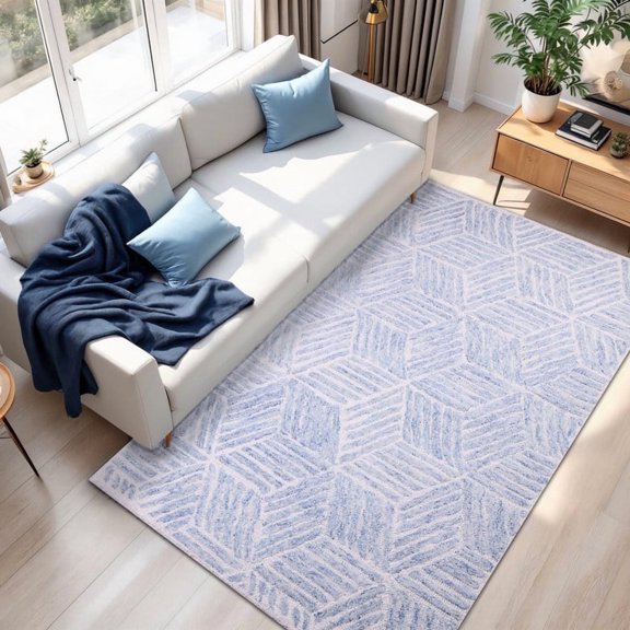 Avyay Rugs Traditional Tufted Blue Geometric Area Rugs, 8' x 10'