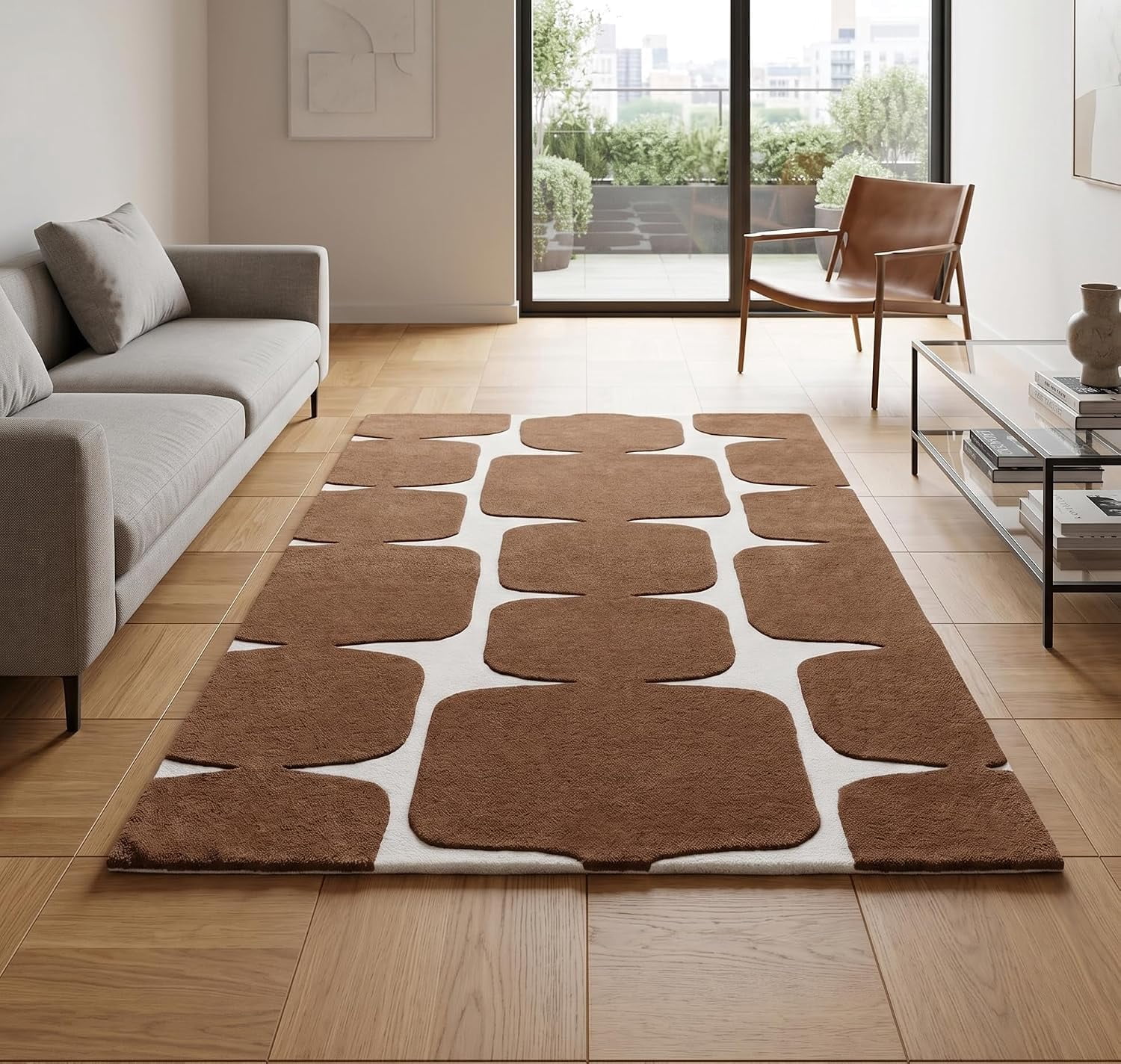 Block Pattern Area Rug Hand Tufted Brown Geometric Blocks Patterned Wool Area Rug for Living ...