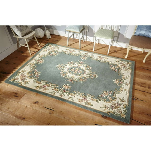 Hand-Tufted Floral 100% New Zealand Wool Area Rug | Luxury Carpet for Living Room, Bedroom & Home Décor(Muted Teal_9X12)
