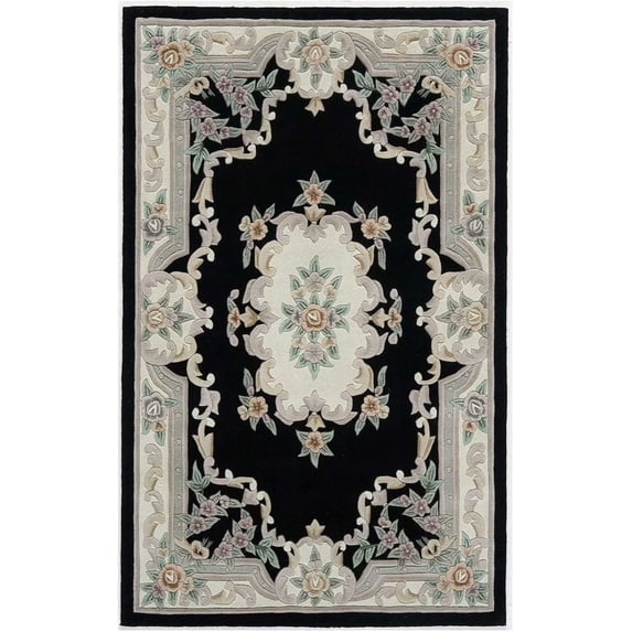 Hand-Tufted Floral Wool Area Rug | 100% New Zealand Wool Carpet for Living Room, Bedroom, and Home Décor (Black)_4X6