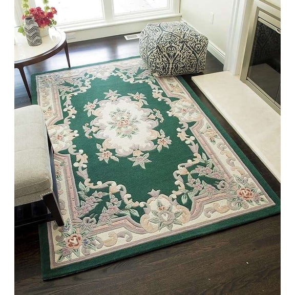 Hand-Tufted Floral Wool Area Rug | 100% New Zealand Wool Carpet for Living Room, Bedroom, and Home Décor (Green)_8X10