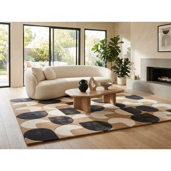 Patterned Wool Runner Rugs Hand-Tufted Geometric Drop Pattern Wool Blend Area Rug Charcoal Camel ...