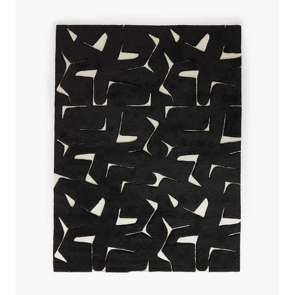 Eclatique Rug Modern Hand Tufted Geometric Area Rug Black and White New Zealand Wool 4 x 6 ft