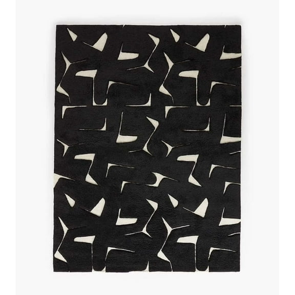 Eclatique Rug Modern Hand Tufted Geometric Area Rug Black and White New Zealand Wool 4 x 6 ft