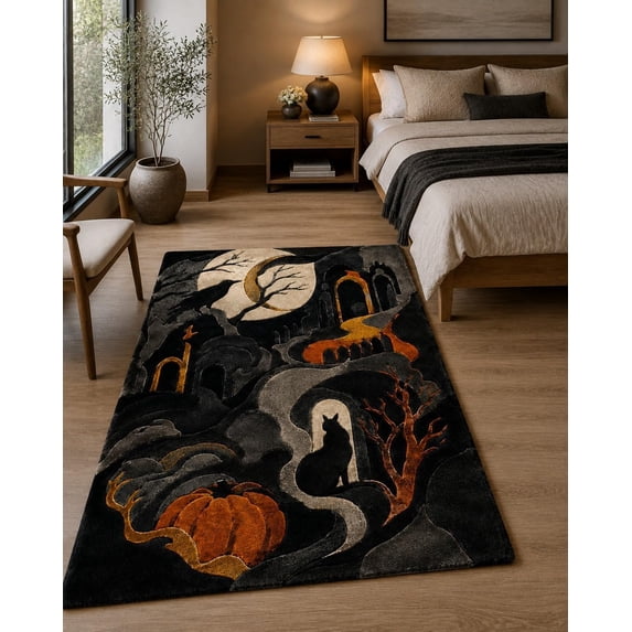 Horror Tuft Rug Hand Tufted Halloween Spooky Landscape Patterned Wool Area Rug for ...