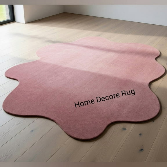 Hand Tufted Irregular Shape Rug – Solid Pink Plain Carpet for Modern Bedroom or Living Room