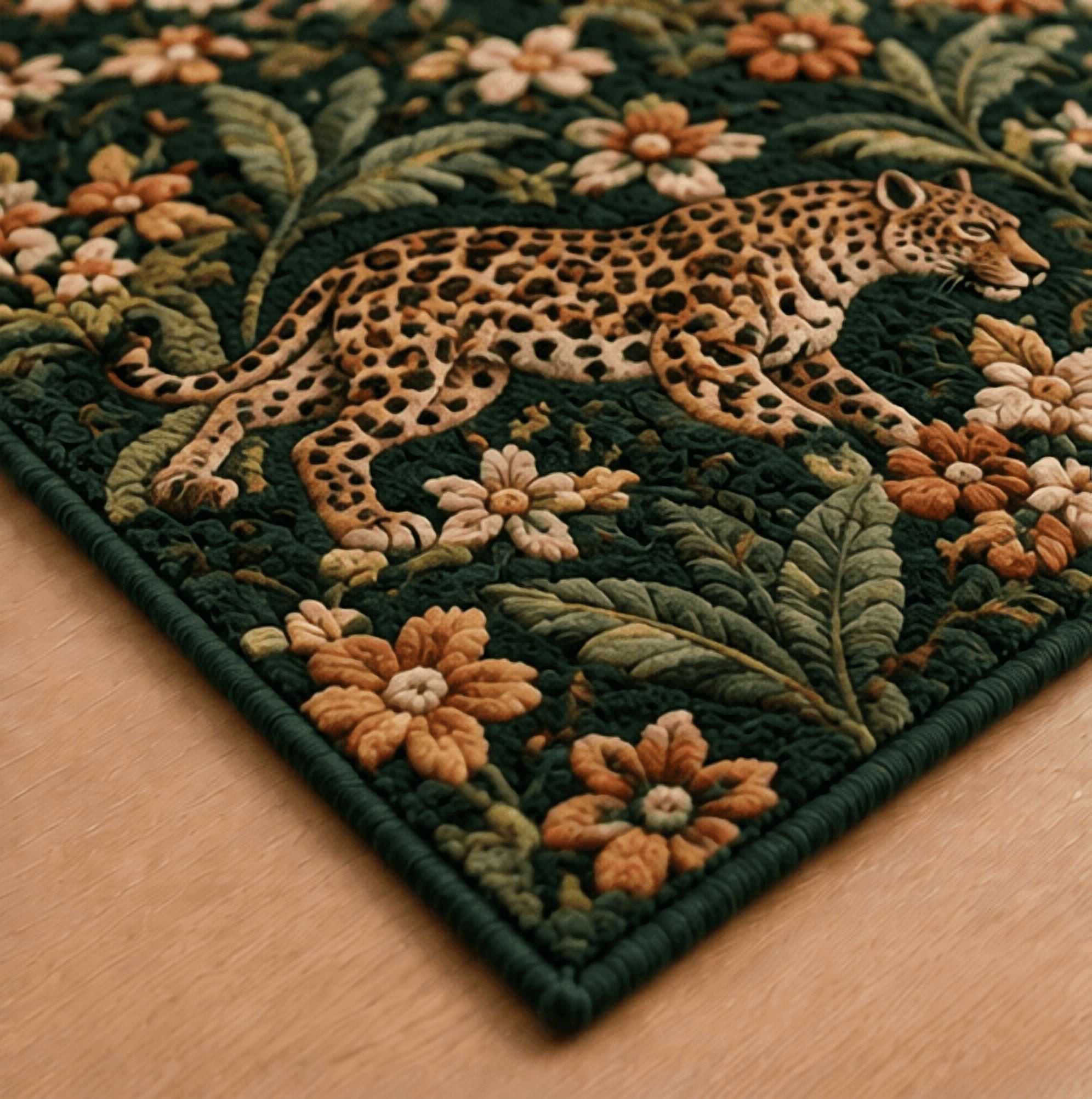 Hand-Tufted Leopard Jungle Area Rug, Exotic Forest Green Safari Animal ...