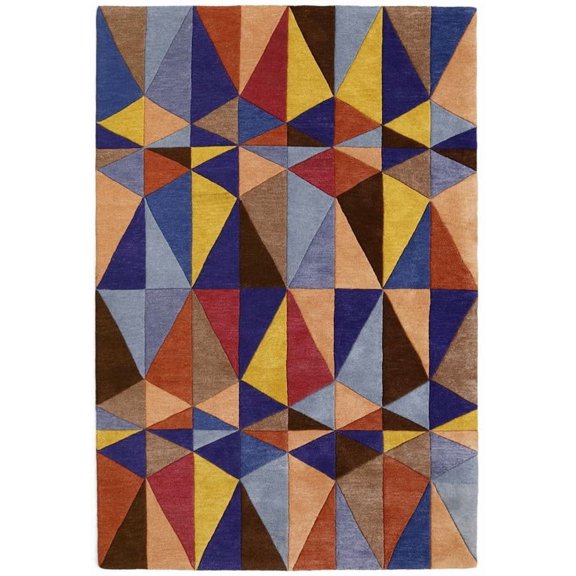 Hand Tufted Modern Wool Area Rug Geometric Mosaic Triangle Patchwork Multicolor Accent Rug 5 x 7 ft