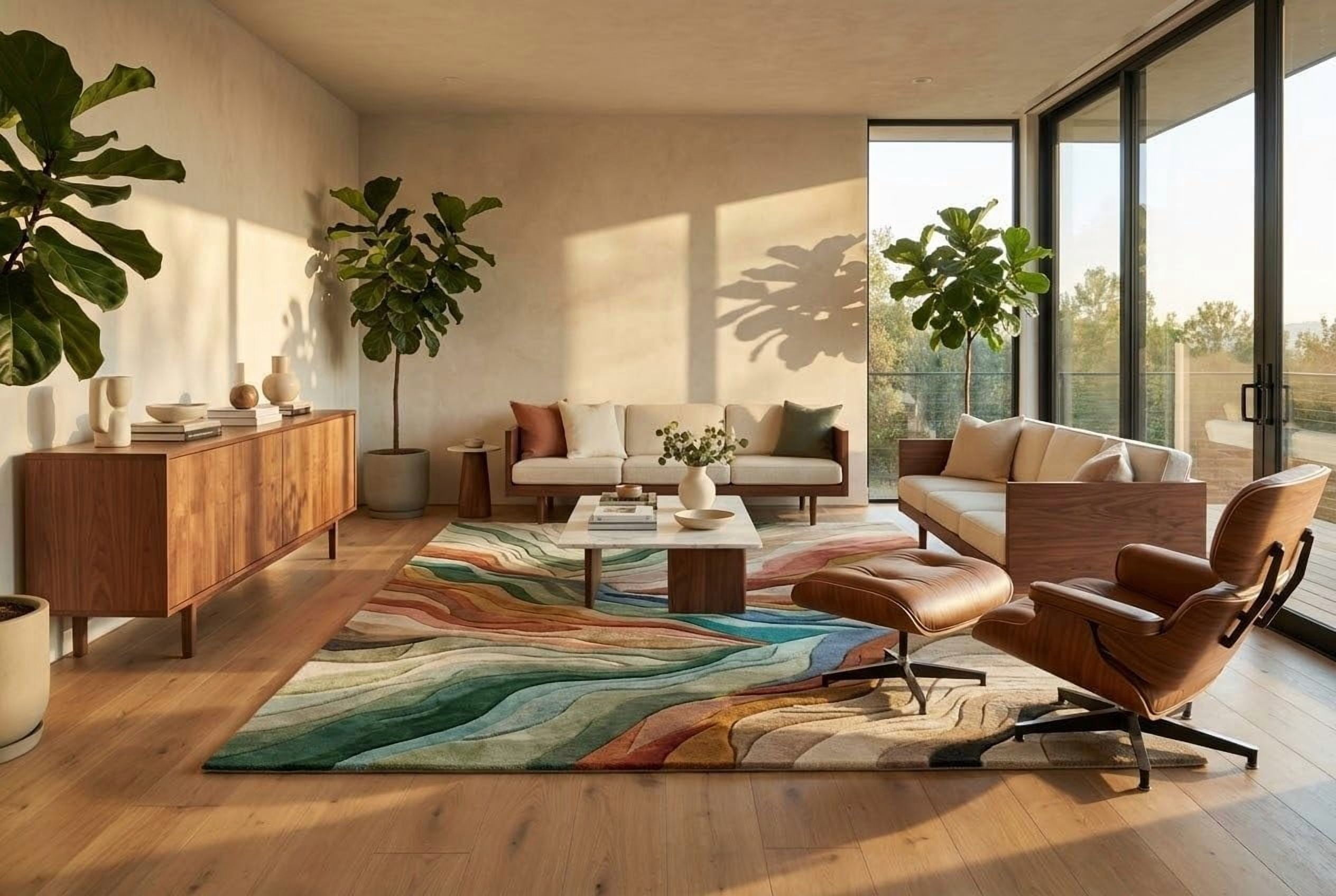 Hand Tufted Multi Color Abstract Canyon Wave Wool Area Rug for Living ...