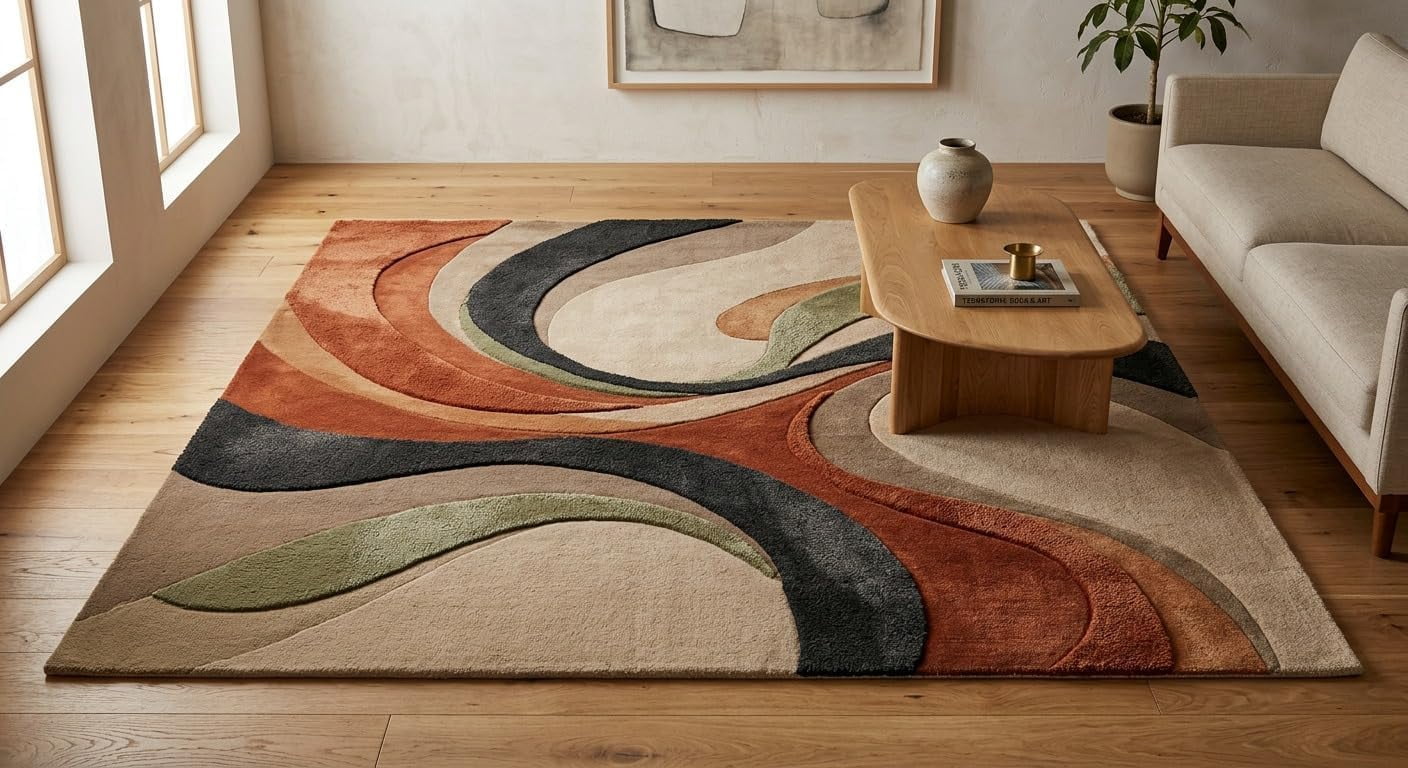 Hand Tufted Multi Color Abstract Swirling Wave Wool Area Rug for Living ...