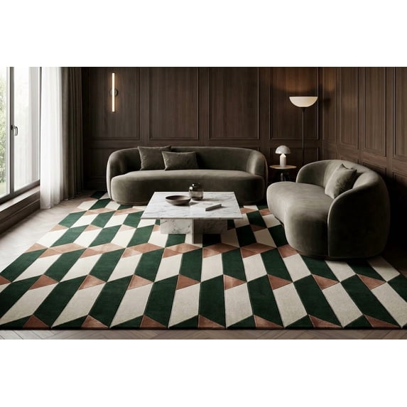Hand-Tufted Multicolor Wool Accent Rug, Geometric Tile Pattern, Soft ...