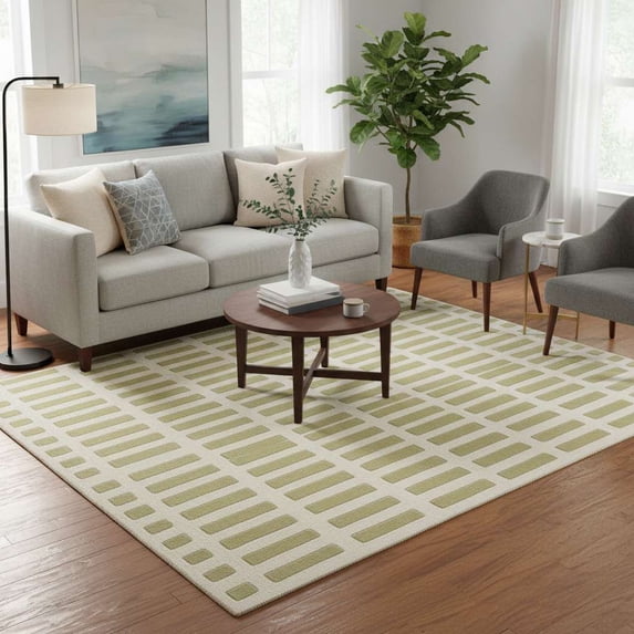 Hand-Tufted New Zealand Wool Geometric Area Rug | Durable Modern Carpet for Living Room, Bedroom, and Home Décor (Olive Green_9X12)
