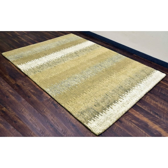 Hand Tufted Olive Green Beige Wool 5x8 ft Area Rug Contemporary Carpet by MystiqueDecors Family Living & Dining Room Bedroom Woolen Rugs