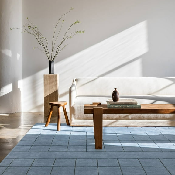 Hand Tufted Rug, Blue Carpet, 5x7 Rugs for Bedroom, Hallway, Woolen Rugs, Geometric Design